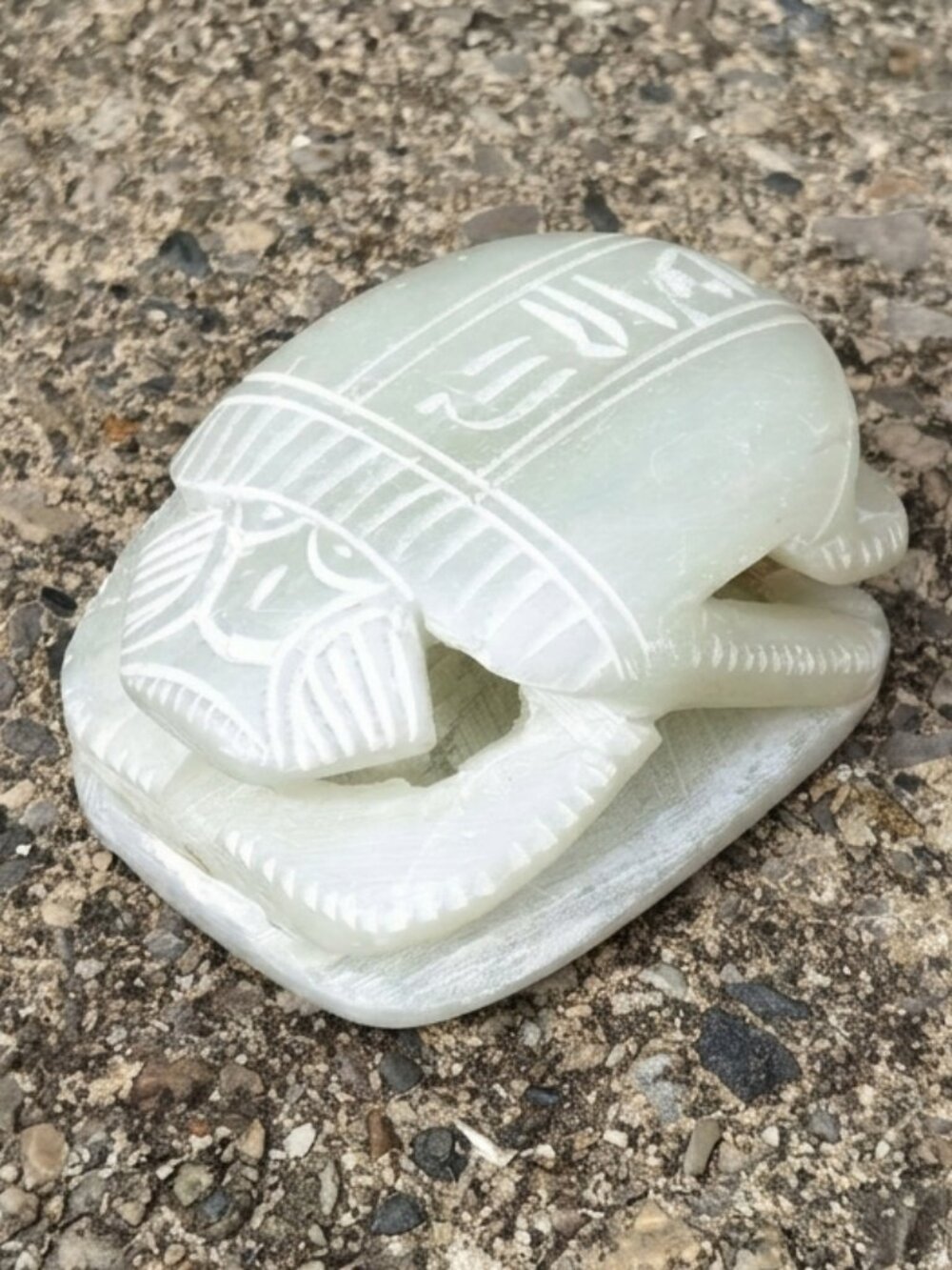 Vintage Egyptian Scarab Beetle Hand Carved Stone Hieroglyphics Paperweight